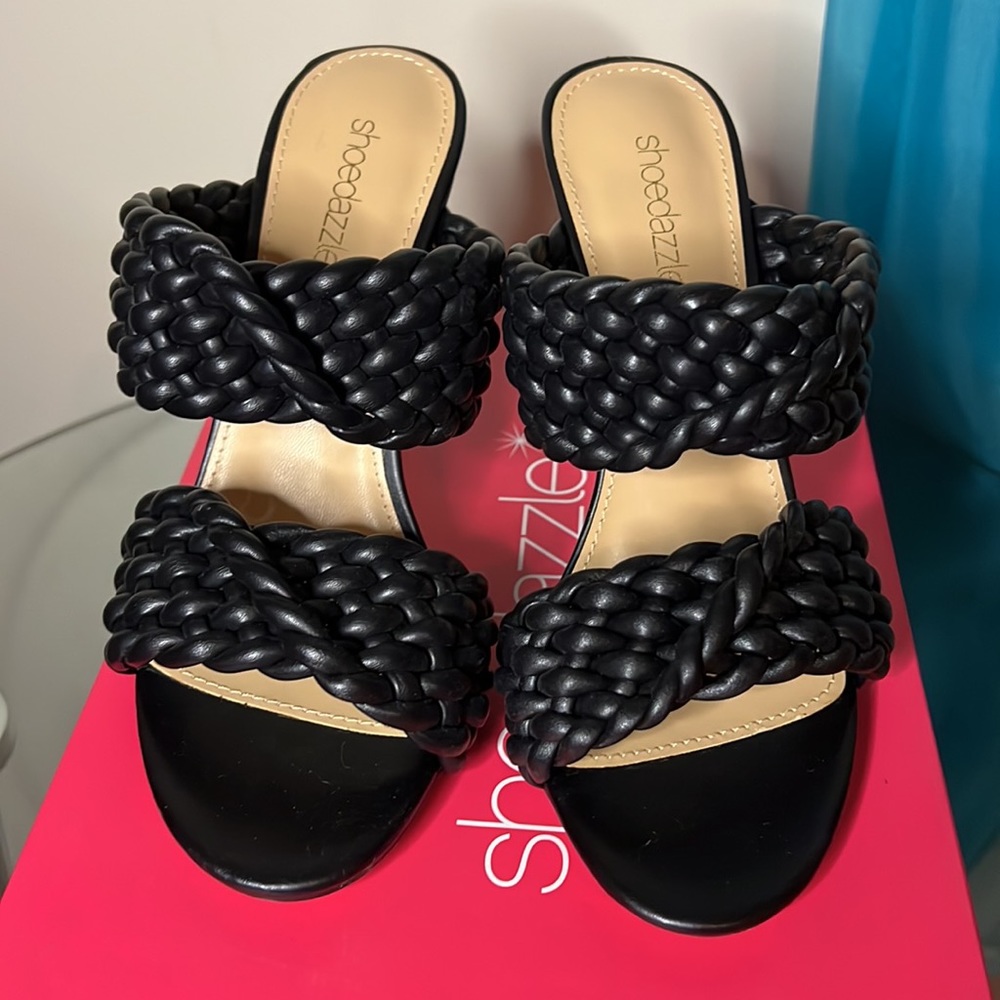 Shoe Dazzle Black Braided Heeled Sandal